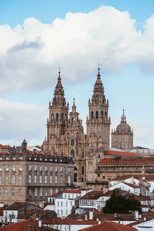 Santiago de Compostela cathedral and Galicia's green landscape